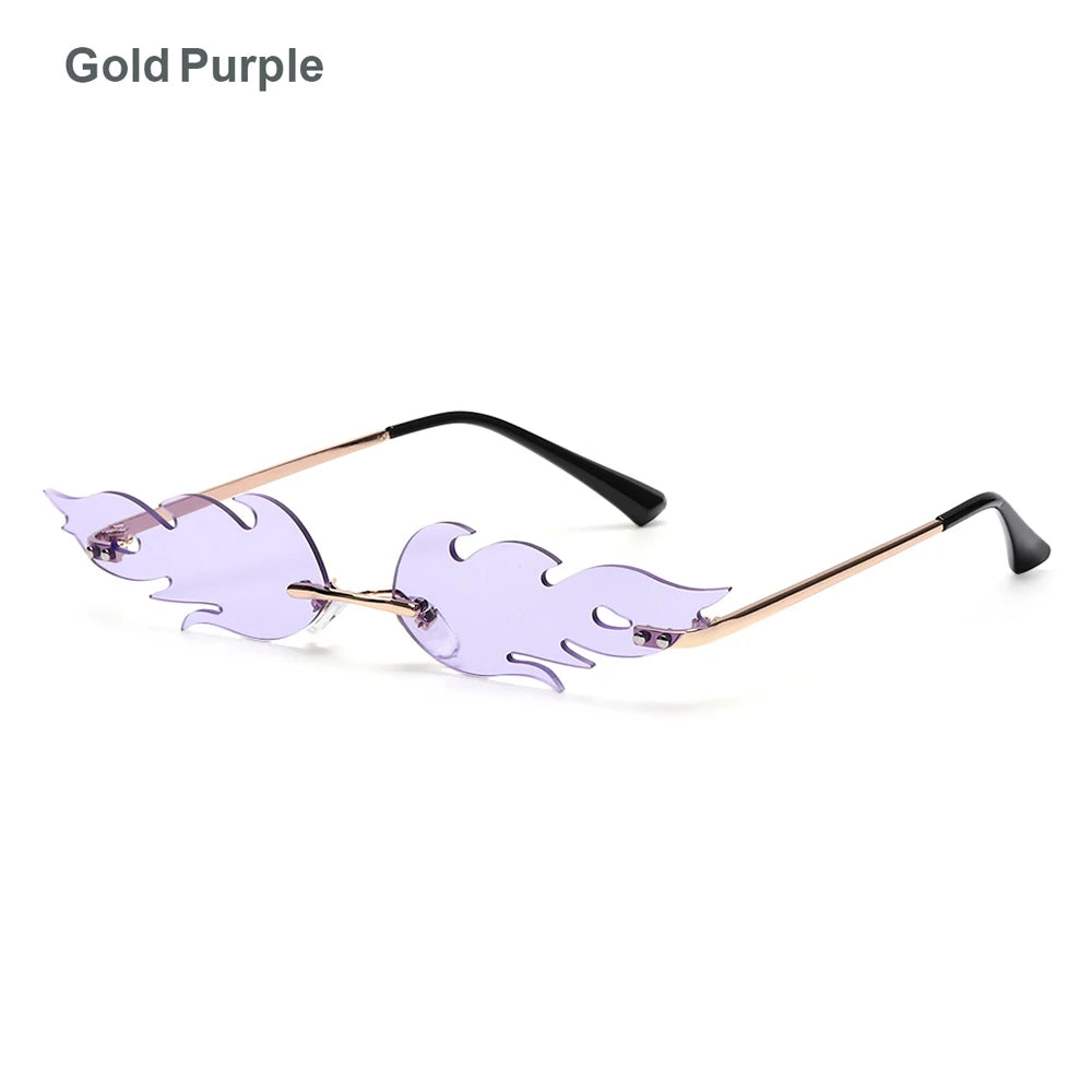 New Fashion Fire Flame Sunglasses Wave Rimless Narrow Retro UV 400 Streetwear Vintage Eye Glasses Cycling Outdoor Accessories