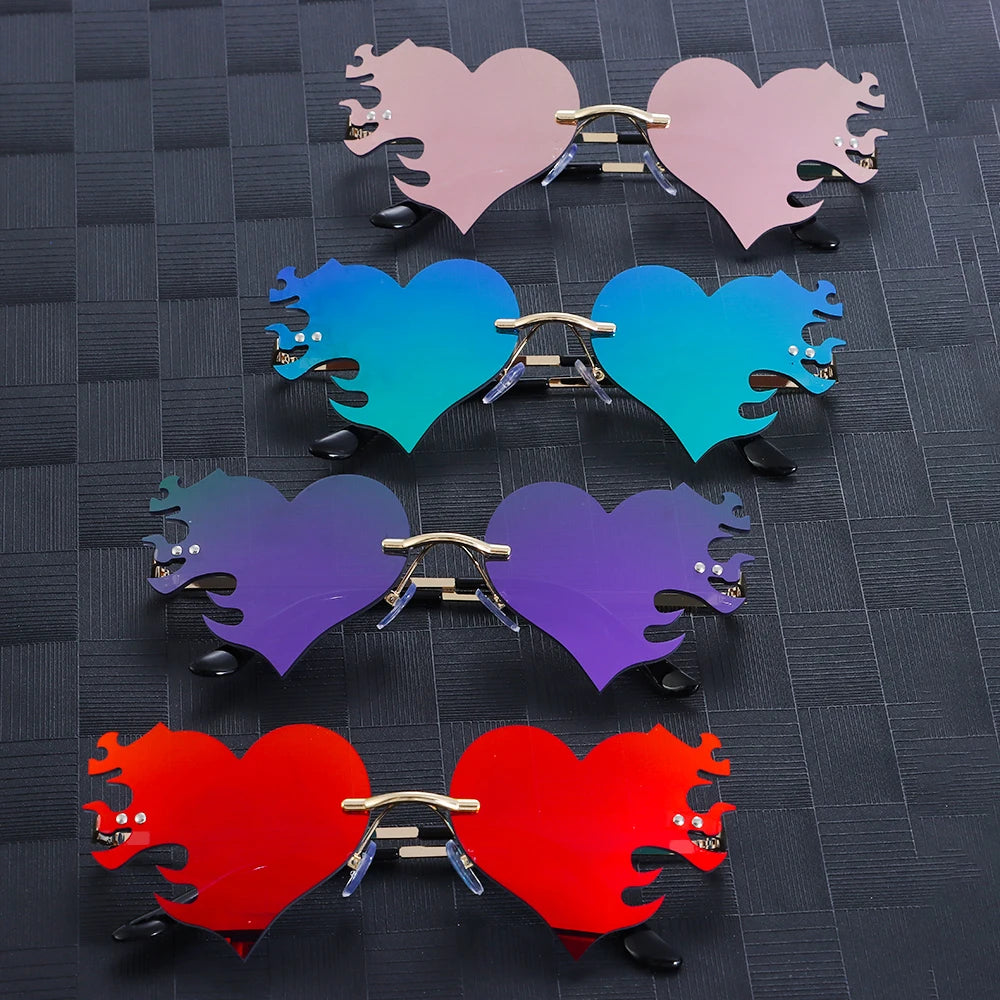 New Fashion Fire Flame Sunglasses Wave Rimless Narrow Retro UV 400 Streetwear Vintage Eye Glasses Cycling Outdoor Accessories