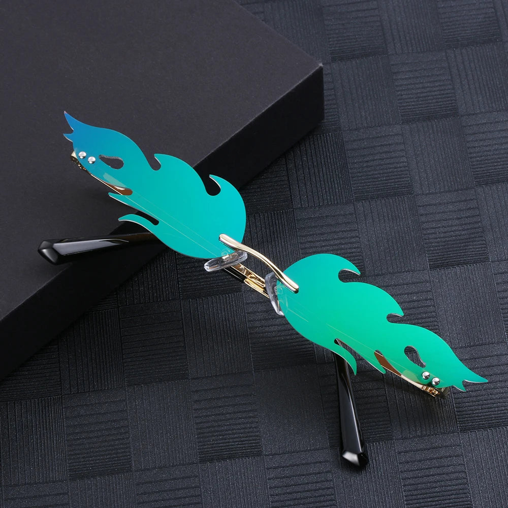New Fashion Fire Flame Sunglasses Wave Rimless Narrow Retro UV 400 Streetwear Vintage Eye Glasses Cycling Outdoor Accessories