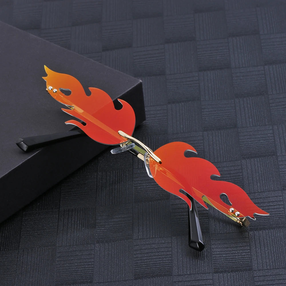 New Fashion Fire Flame Sunglasses Wave Rimless Narrow Retro UV 400 Streetwear Vintage Eye Glasses Cycling Outdoor Accessories