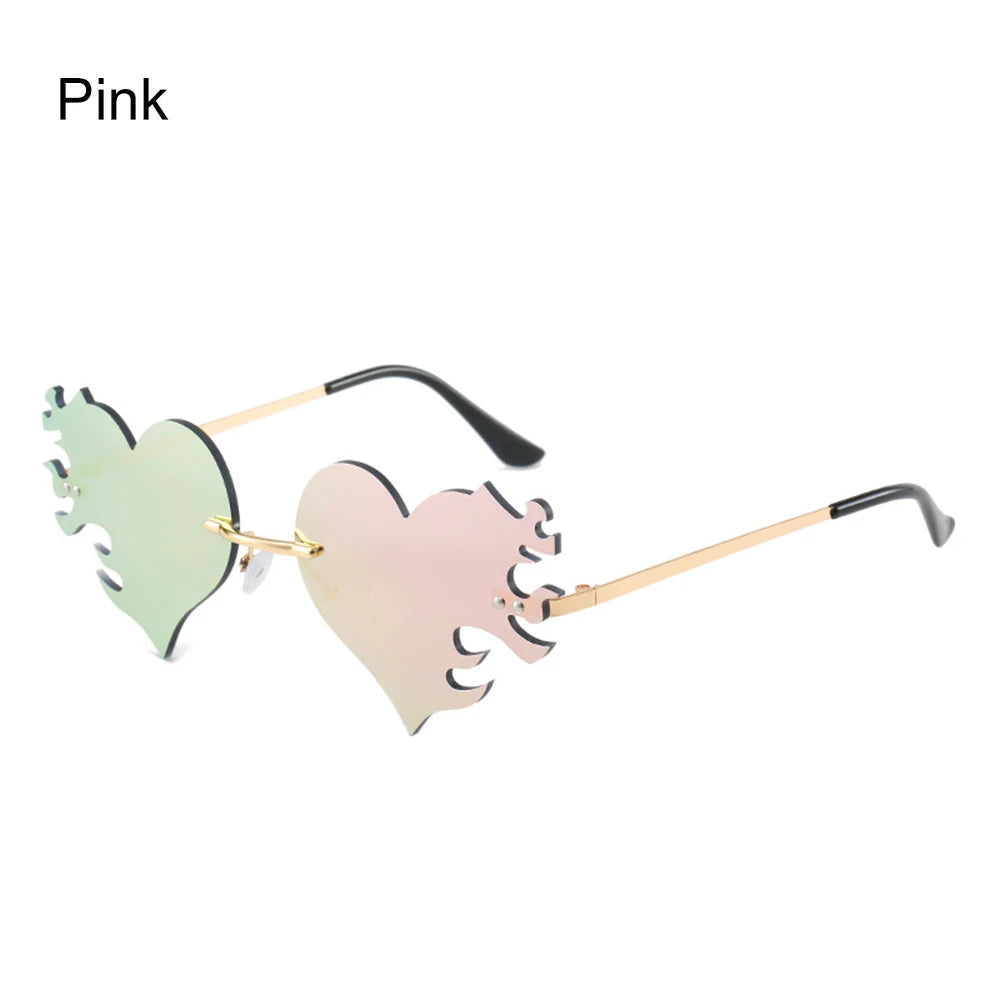 New Fashion Fire Flame Sunglasses Wave Rimless Narrow Retro UV 400 Streetwear Vintage Eye Glasses Cycling Outdoor Accessories