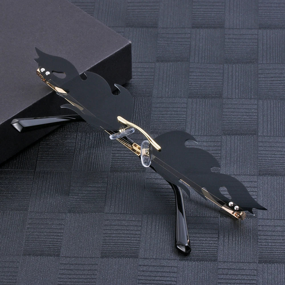 New Fashion Fire Flame Sunglasses Wave Rimless Narrow Retro UV 400 Streetwear Vintage Eye Glasses Cycling Outdoor Accessories