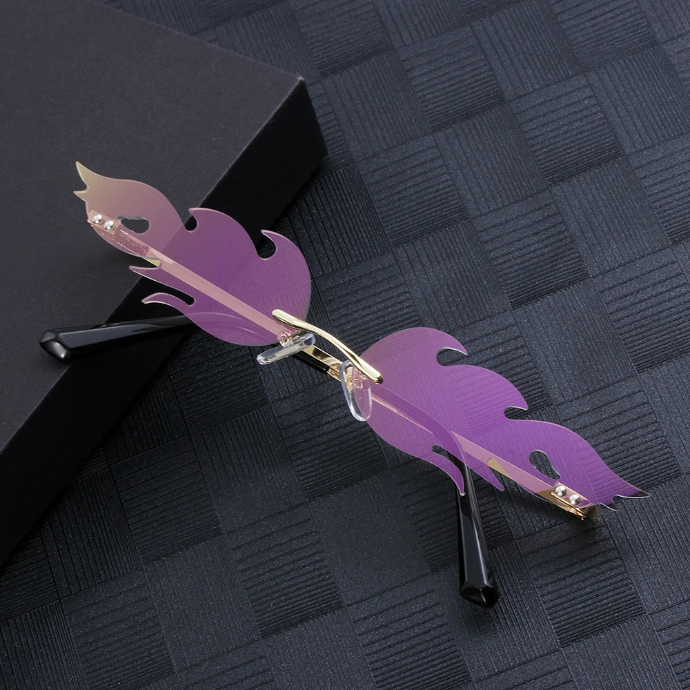 New Fashion Fire Flame Sunglasses Wave Rimless Narrow Retro UV 400 Streetwear Vintage Eye Glasses Cycling Outdoor Accessories