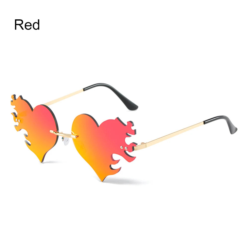 New Fashion Fire Flame Sunglasses Wave Rimless Narrow Retro UV 400 Streetwear Vintage Eye Glasses Cycling Outdoor Accessories