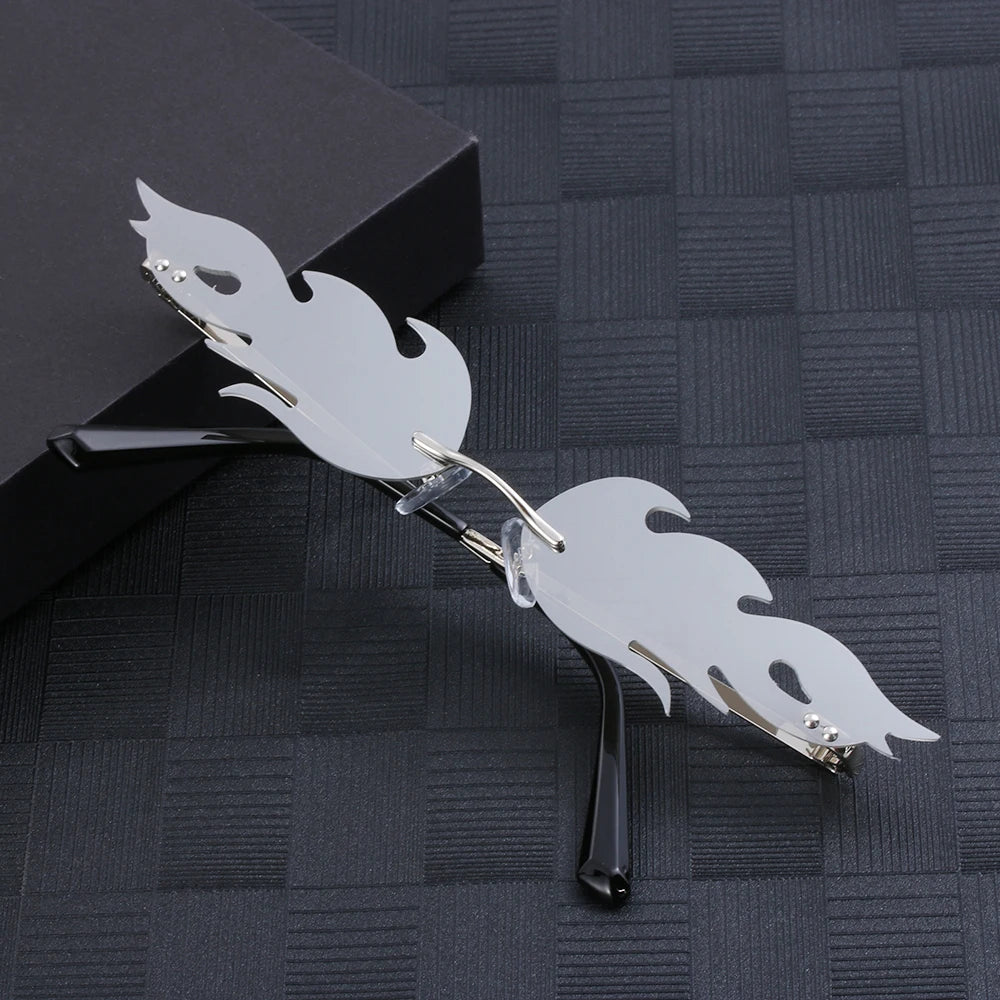 New Fashion Fire Flame Sunglasses Wave Rimless Narrow Retro UV 400 Streetwear Vintage Eye Glasses Cycling Outdoor Accessories